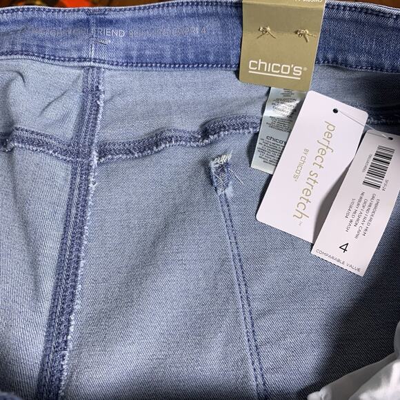 Chico's Jeans Women's Size 4 (20) Embroidered Hem Girlfriend Fray Capri NWT - Picture 4 of 7